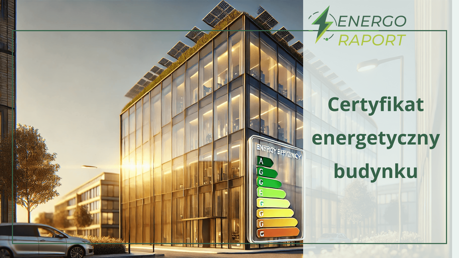 Nowoczesny budynek z tabelą efektywności energetycznej